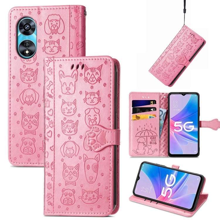 Cat and Dog Embossed Leather Phone Case, For OPPO A17, For OPPO A97 5G, For Realme C33, For vivo Y16, For vivo Y77 5G Global