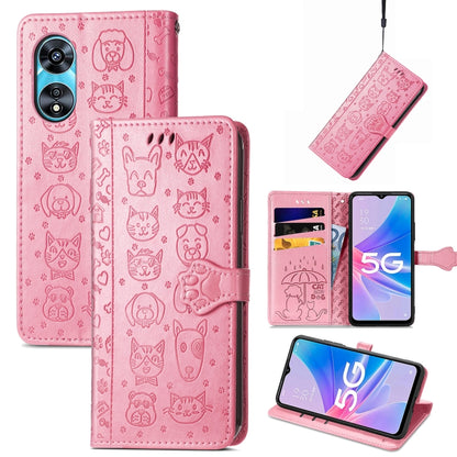 Cat and Dog Embossed Leather Phone Case, For OPPO A17, For OPPO A97 5G, For Realme C33, For vivo Y16, For vivo Y77 5G Global
