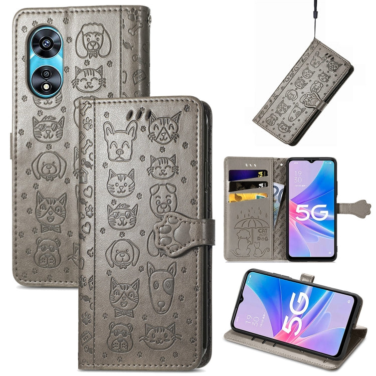 Cat and Dog Embossed Leather Phone Case, For OPPO A17, For OPPO A97 5G, For Realme C33, For vivo Y16, For vivo Y77 5G Global