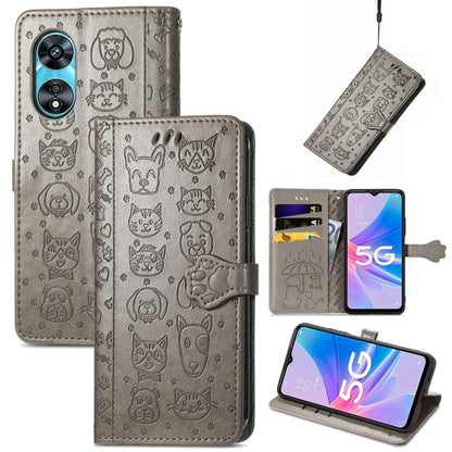 Cat and Dog Embossed Leather Phone Case, For OPPO A17, For OPPO A97 5G, For Realme C33, For vivo Y16, For vivo Y77 5G Global