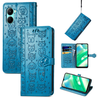 Cat and Dog Embossed Leather Phone Case, For OPPO A17, For OPPO A97 5G, For Realme C33, For vivo Y16, For vivo Y77 5G Global