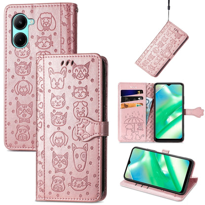 Cat and Dog Embossed Leather Phone Case, For OPPO A17, For OPPO A97 5G, For Realme C33, For vivo Y16, For vivo Y77 5G Global