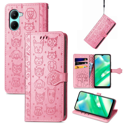 Cat and Dog Embossed Leather Phone Case, For OPPO A17, For OPPO A97 5G, For Realme C33, For vivo Y16, For vivo Y77 5G Global