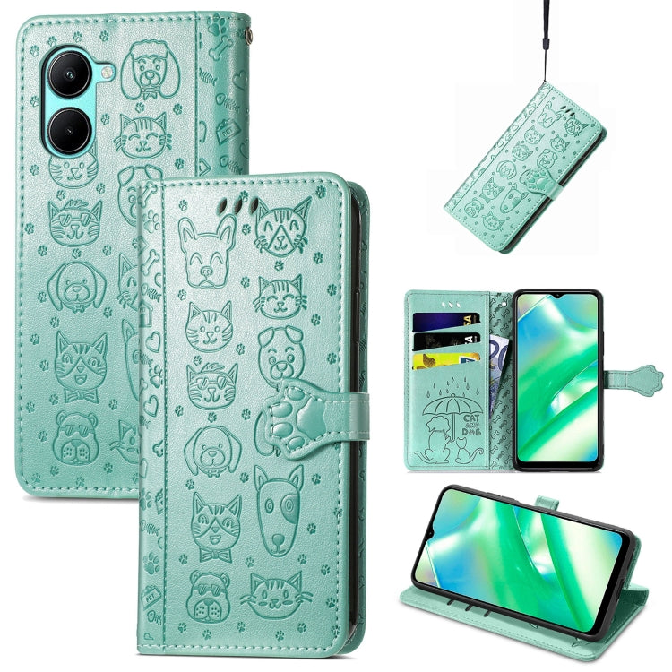 Cat and Dog Embossed Leather Phone Case, For OPPO A17, For OPPO A97 5G, For Realme C33, For vivo Y16, For vivo Y77 5G Global