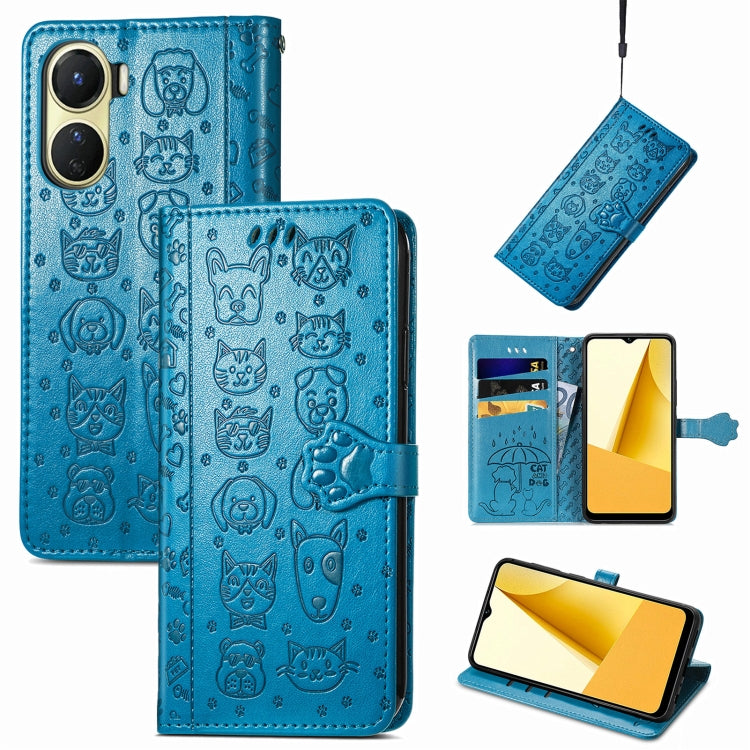 Cat and Dog Embossed Leather Phone Case, For OPPO A17, For OPPO A97 5G, For Realme C33, For vivo Y16, For vivo Y77 5G Global