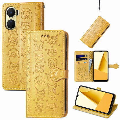 Cat and Dog Embossed Leather Phone Case, For OPPO A17, For OPPO A97 5G, For Realme C33, For vivo Y16, For vivo Y77 5G Global
