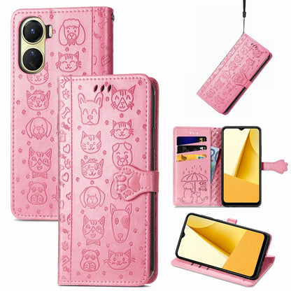 Cat and Dog Embossed Leather Phone Case, For OPPO A17, For OPPO A97 5G, For Realme C33, For vivo Y16, For vivo Y77 5G Global