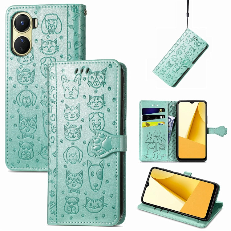 Cat and Dog Embossed Leather Phone Case, For OPPO A17, For OPPO A97 5G, For Realme C33, For vivo Y16, For vivo Y77 5G Global