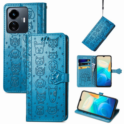 Cat and Dog Embossed Leather Phone Case, For OPPO A17, For OPPO A97 5G, For Realme C33, For vivo Y16, For vivo Y77 5G Global