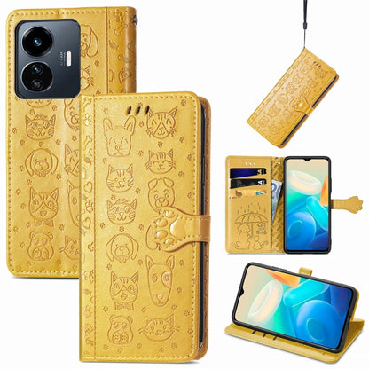 Cat and Dog Embossed Leather Phone Case, For OPPO A17, For OPPO A97 5G, For Realme C33, For vivo Y16, For vivo Y77 5G Global