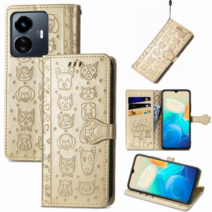 Cat and Dog Embossed Leather Phone Case, For OPPO A17, For OPPO A97 5G, For Realme C33, For vivo Y16, For vivo Y77 5G Global