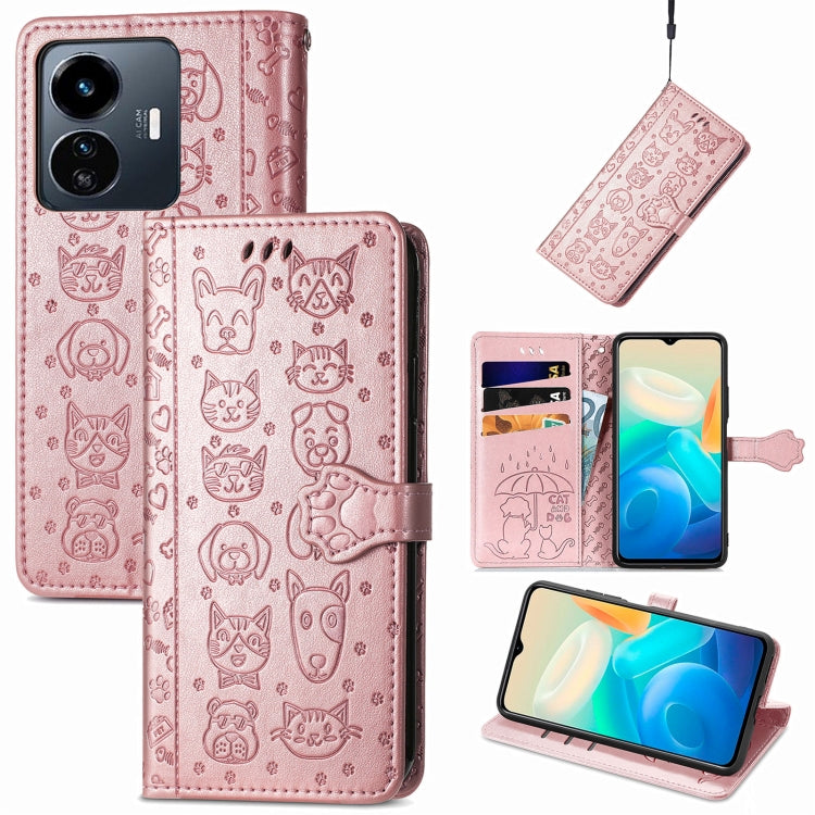 Cat and Dog Embossed Leather Phone Case, For OPPO A17, For OPPO A97 5G, For Realme C33, For vivo Y16, For vivo Y77 5G Global