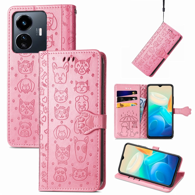 Cat and Dog Embossed Leather Phone Case, For OPPO A17, For OPPO A97 5G, For Realme C33, For vivo Y16, For vivo Y77 5G Global