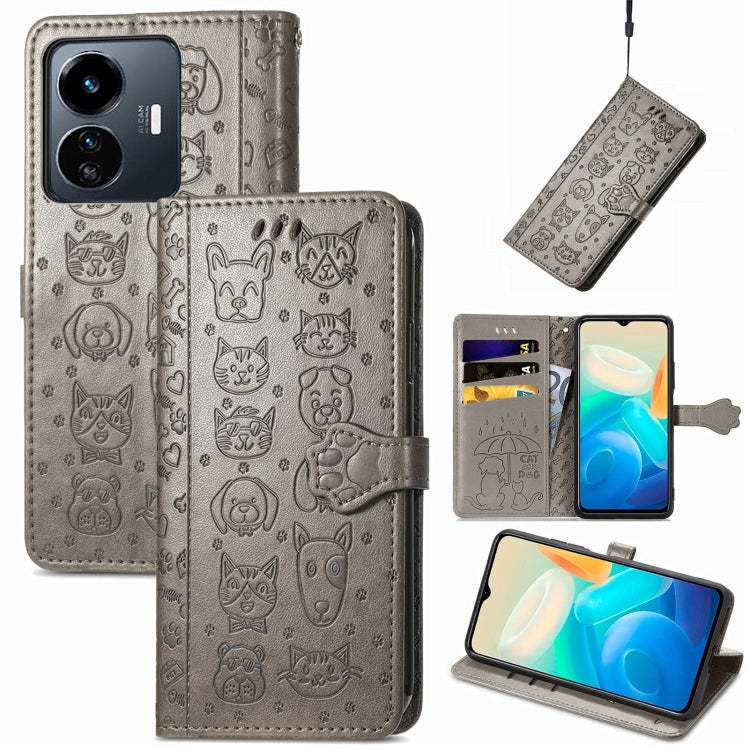 Cat and Dog Embossed Leather Phone Case, For OPPO A17, For OPPO A97 5G, For Realme C33, For vivo Y16, For vivo Y77 5G Global