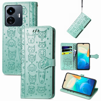 Cat and Dog Embossed Leather Phone Case, For OPPO A17, For OPPO A97 5G, For Realme C33, For vivo Y16, For vivo Y77 5G Global