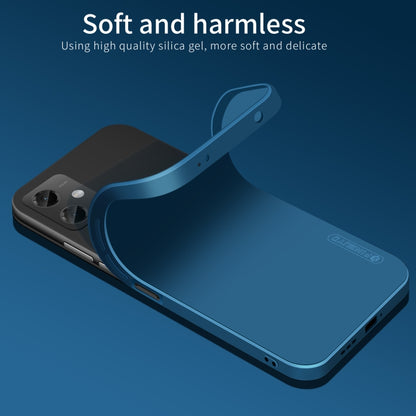 Blue silicone TPU phone case with raised edges and cutouts for cameras and ports.