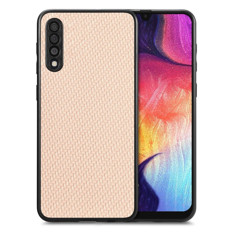 Tan woven leather-look phone case with raised camera area and cutouts