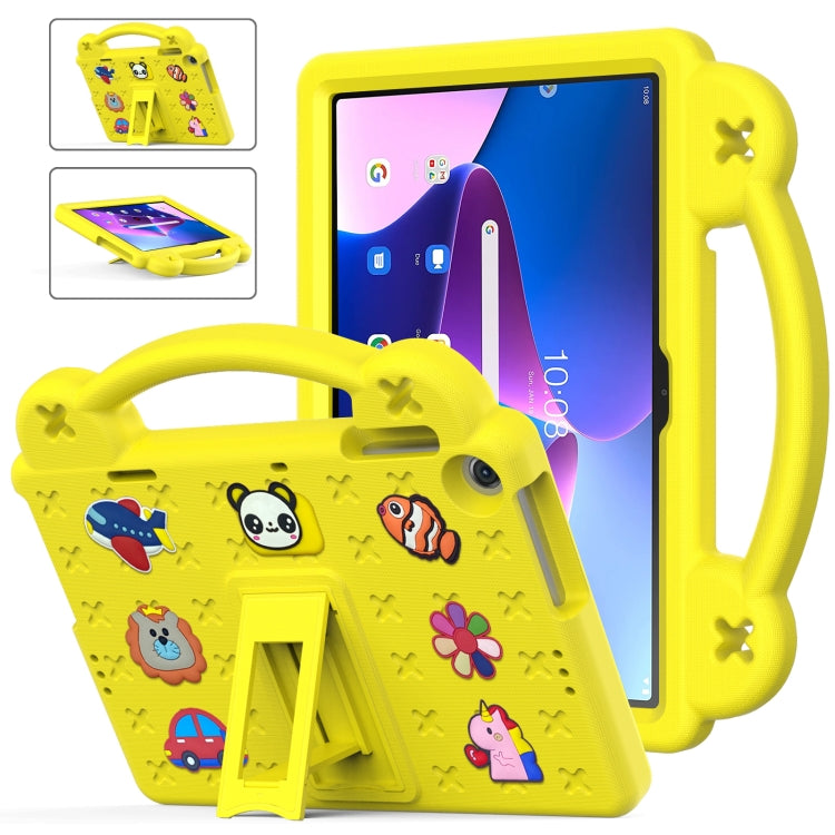 Children's EVA tablet case with handle kickstand, yellow with cartoon animals, for 10.1