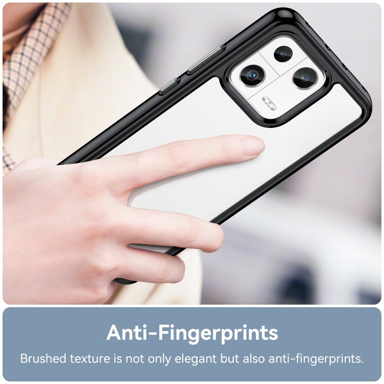 Phone case with black bumper and clear back, raised camera area and cutouts
