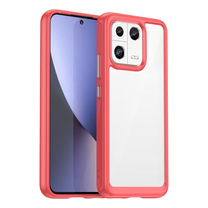 Phone case with clear back and red TPU edges, camera cutout and raised rim