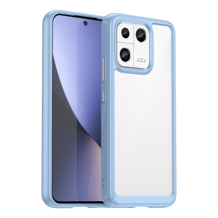 Phone case with clear back and light blue TPU edges, camera cutout and raised rim