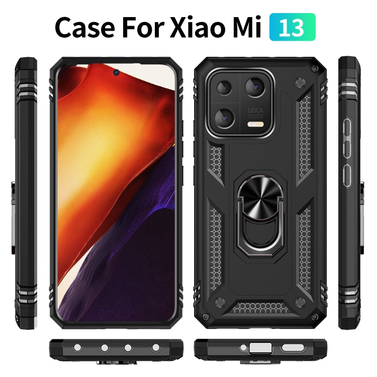 Rugged shockproof phone case with rotating ring holder, black TPU+PC armor