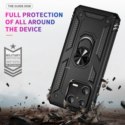 Shockproof rugged phone case with rotating ring holder, black TPU+PC shell