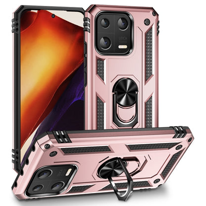 Rugged shockproof phone case with rotating ring holder, rose pink TPU+PC armor