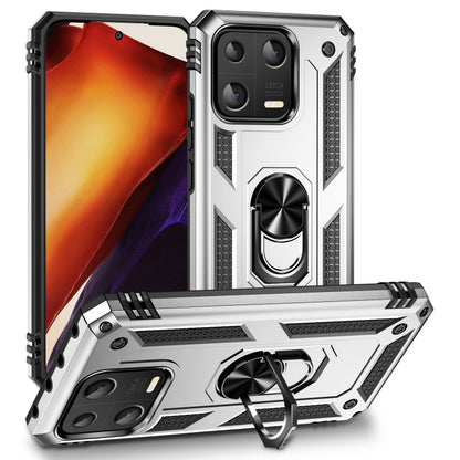 Shockproof phone case with rotating ring holder, silver TPU+PC rugged protective shell
