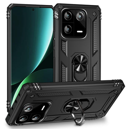 Rugged shockproof phone case with rotating ring holder, dark gray TPU+PC armor