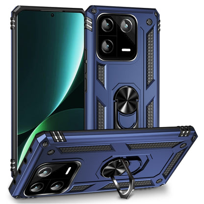 Shockproof phone case with holder and kickstand, blue armor style