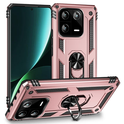 Shockproof phone case with holder and kickstand, rose-pink armor style