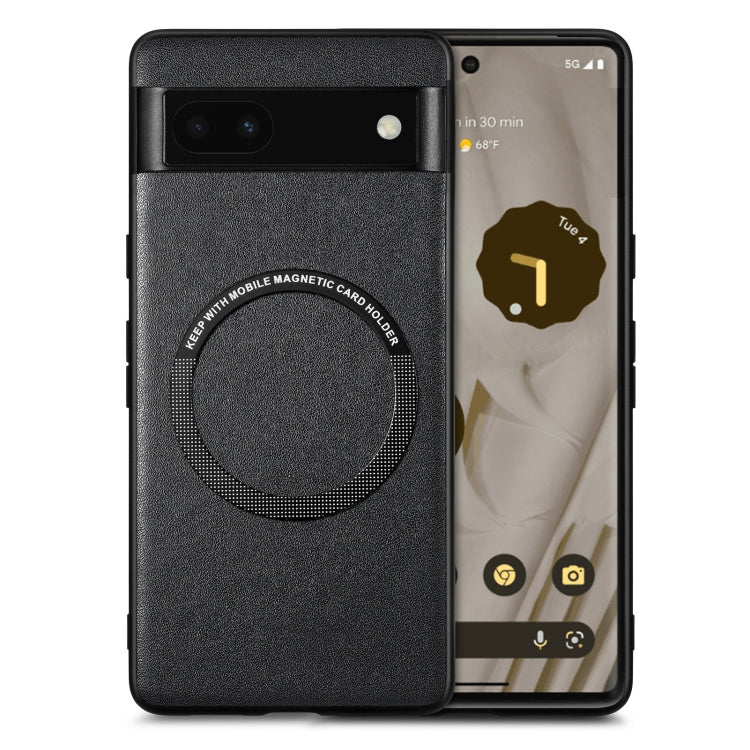 Google Pixel 6a MagSafe leather phone case, black with circular card holder ring