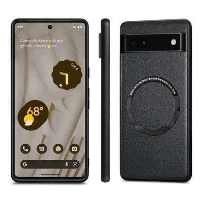 Google Pixel 6a MagSafe leather phone case, black back view with card holder ring