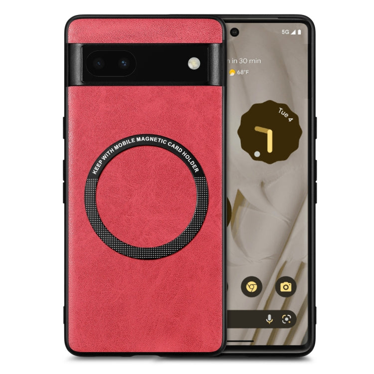 Google Pixel 6a MagSafe leather phone case, red with circular card holder ring