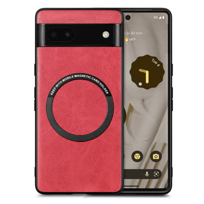 Google Pixel 6a MagSafe leather phone case, red with circular card holder ring