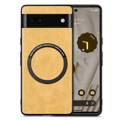 Google Pixel 6a MagSafe leather phone case, yellow leather with circular card holder ring