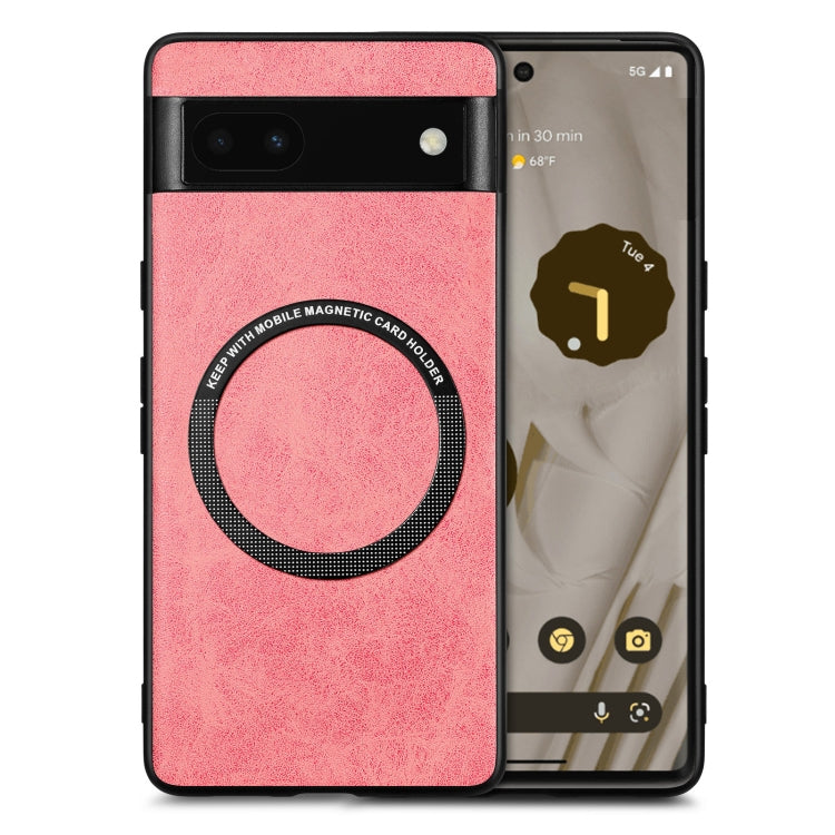 Google Pixel 6a MagSafe leather phone case, pink leather with circular card holder ring