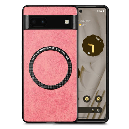 Google Pixel 6a MagSafe leather phone case, pink leather with circular card holder ring