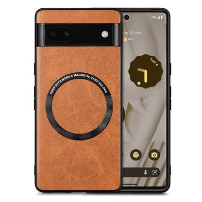 Google Pixel 6a MagSafe leather phone case, brown leather with circular card holder ring