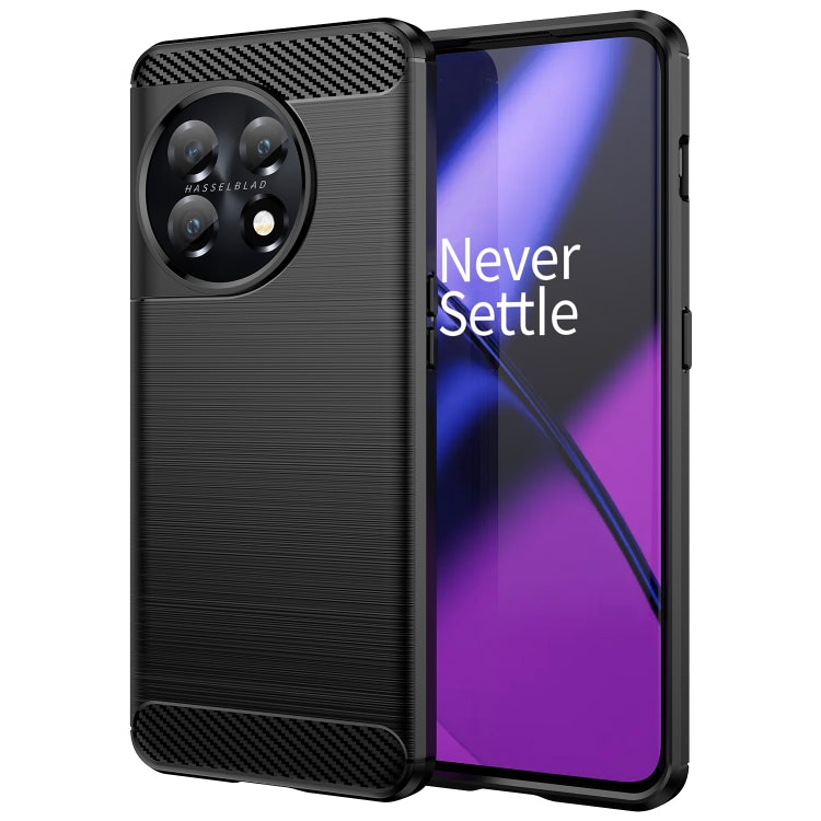 Brushed texture TPU phone case with carbon-fiber corner accents, black