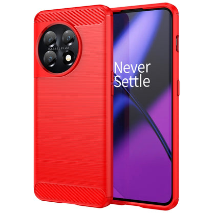 Brushed texture TPU phone case with carbon-fiber corner accents, red