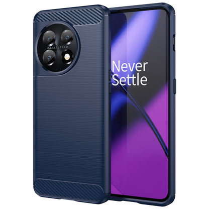 Brushed texture TPU phone case with carbon-fiber corner accents, dark blue