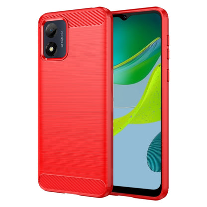 Brushed texture TPU phone case with carbon-fiber accent, red; camera opening