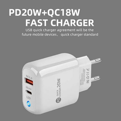 PD04 Type-C + USB Mobile Phone Charger with Type-C to Type-C Cable, UK Plug, UK Plug + Type-C to Type-C Cable