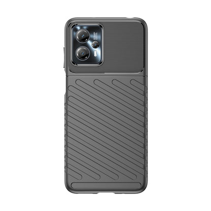 Shockproof TPU phone case in dark gray/black, textured back with camera cutout