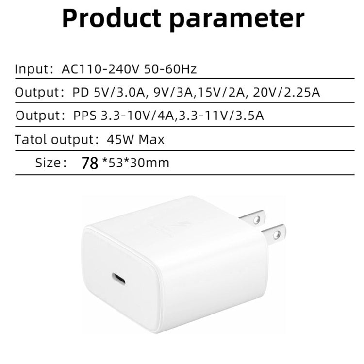 M135 45W USB-C / Type-C Port Fast Charger with 5A Type-C to Type-C Cable, US Plug, US Plug + Type-C Cable