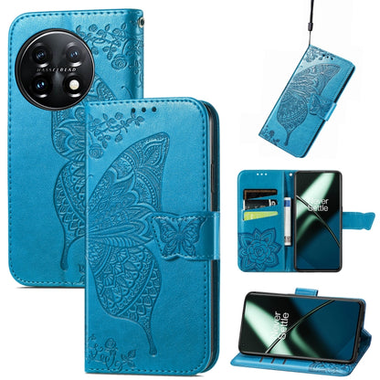 Blue embossed butterfly flower flip leather phone wallet case with card slots