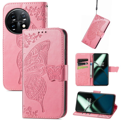 Pink embossed butterfly flower flip leather phone wallet case with card slots