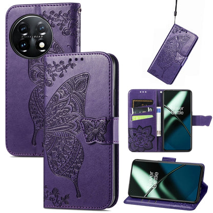 Dark purple embossed butterfly flower flip leather phone wallet case with card slots